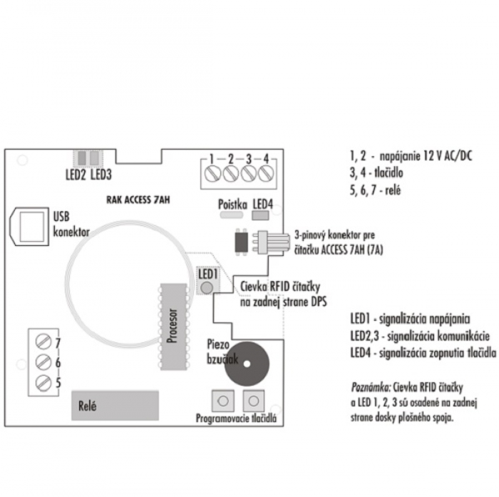 Kontrola vstupu RFID RYS BES RAK bezdotykový elktronický klíč deska plošného spoje, konektor pro další čtečku