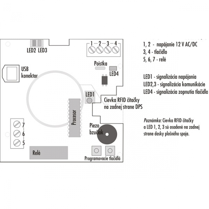 Kontrola vstupu RFID BES RAK bezdotykový elektronický klíč deska plošného spoje